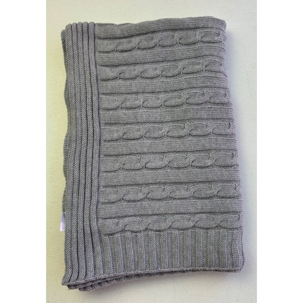 Jake And Jill Gray Cable Knit Baby Blanket‎ Blanky 100% Cotton Swaddle Stroller